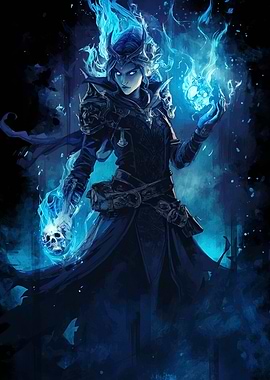 Dark Sorceress with Blue Flames