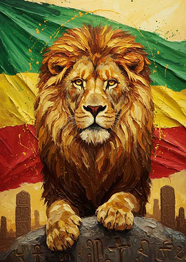 Lion with Reggae Colors Painting