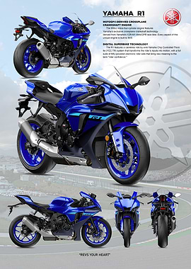 Yamaha R1 Motorcycle multiple views.