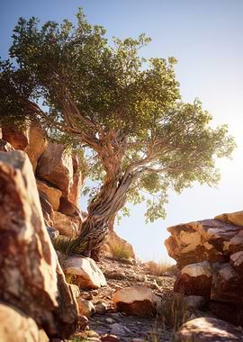 Tree on Rocky Hillside