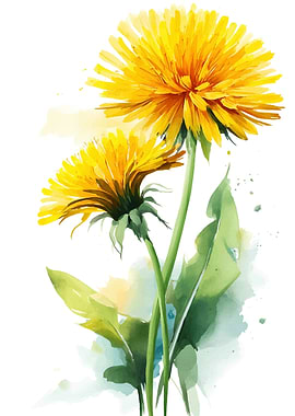 Watercolor Dandelion Flowers