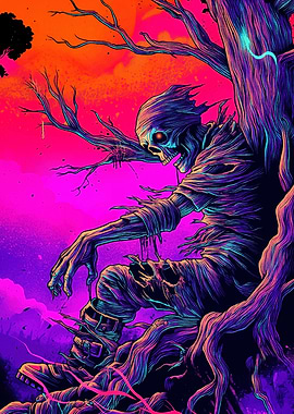 Neon Skeleton in Tree
