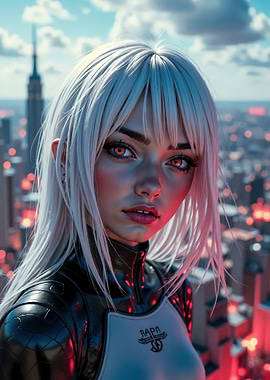 Cyberpunk Girl with Red Eyes