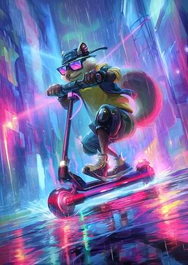 Cyberpunk Squirrel on Scooter