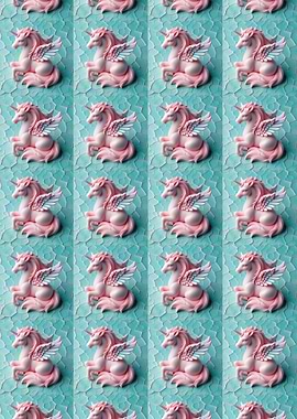 Pink Unicorns on Cracked Turquoise Background