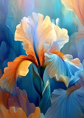 Floral Painting: Iris in Blue and Orange