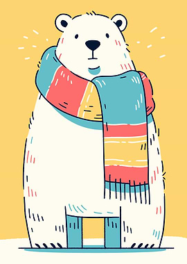 Cartoon Polar Bear with Scarf