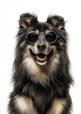 Cool Finnish Lapphund Dog with Glasses Portrait