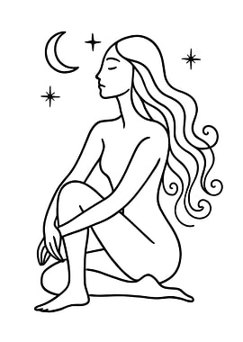 Minimalist Woman with Moon and Stars