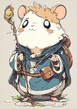 Cartoon Hamster Wizard with Staff