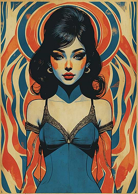 Retro Psychedelic Disco Era Woman