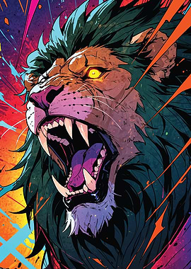 Lion Roar Comic Book Style Art