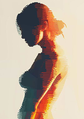 Abstract Woman Silhouette with Pixelated Effect
