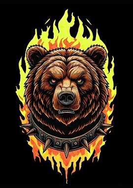 Fiery Bear with Spiked Collar