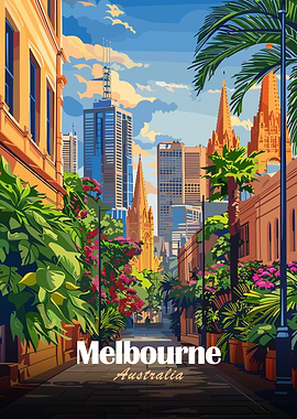 Melbourne Australia Cityscape Illustration