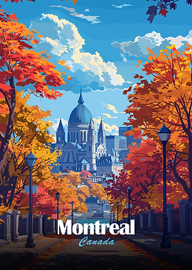 Montreal Canada Autumn Cityscape Illustration