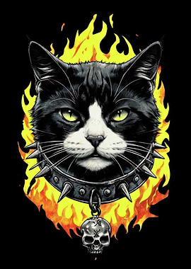 Fiery Cat with Spiked Collar