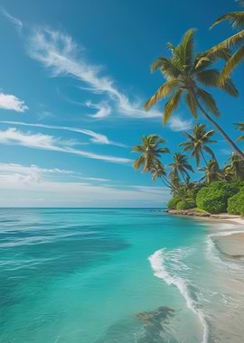 Tropical Beach Paradise with Palm Trees