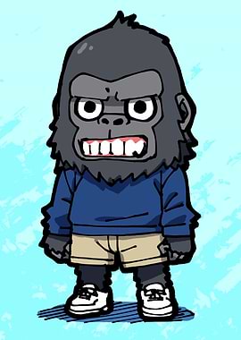 Cartoon Gorilla Character in Casual Outfit
