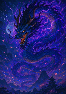 Majestic Blue Dragon with Purple Lightning