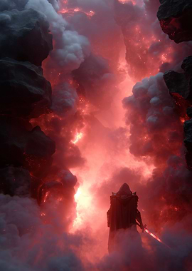 Warrior in Volcanic Landscape