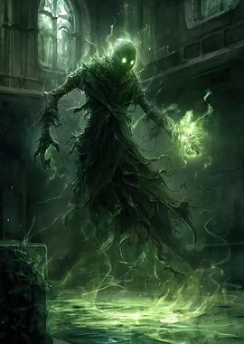 Ethereal Green Spirit In Stone Hall