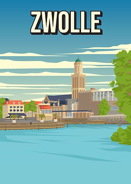 Zwolle Cityscape Illustration Travel Poster