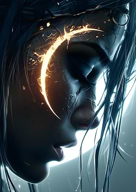 Mystical Woman with Glowing Moon