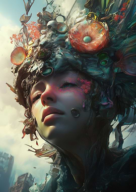 Dreamy Woman with Floral Headdress