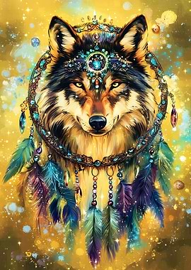 Wolf with Dreamcatcher Headdress