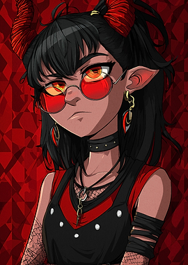 Anime Devil Girl with Red Horns