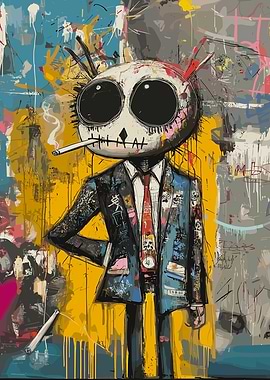 Cool Smoking Plush Skull Figure in Suit