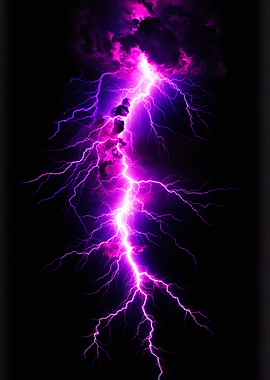 Purple Lightning Strike on Black Background
