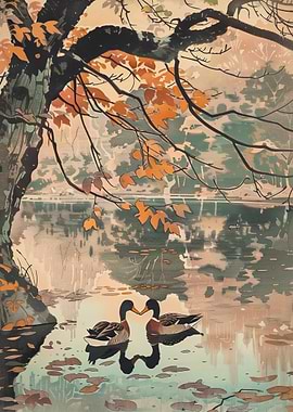 Ducks in Autumn Lake