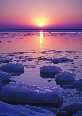 Icy Sunset Over Water