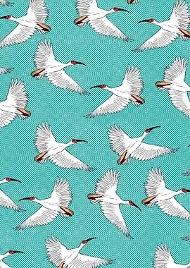 Flying White Birds Pattern on Teal
