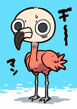 Cartoon Flamingo with Japanese Text