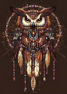 Ornate Owl Dreamcatcher Illustration