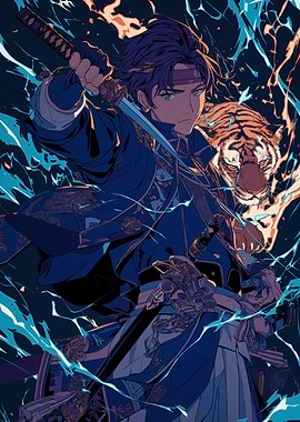 Anime Swordsman with Tiger