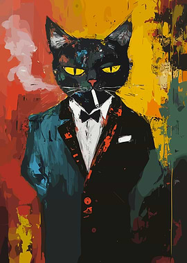 Sophisticated Cat Smoking a Cigarette
