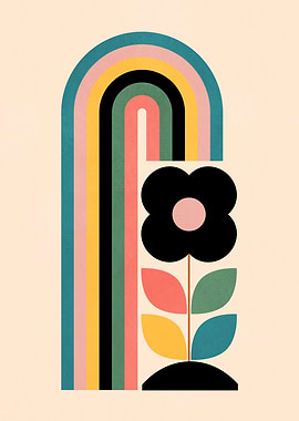 Retro Rainbow and Flower Illustration