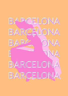 Barcelona Flamenco Dancer Pink Travel Poster