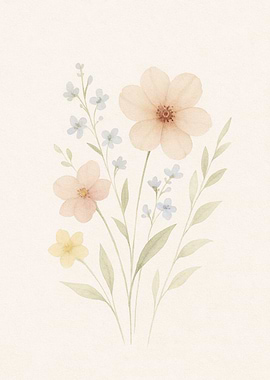 Watercolor Floral Bouquet on Cream Background