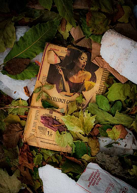 „Italian Lady“ Vintage Ad Amidst Autumn Leaves