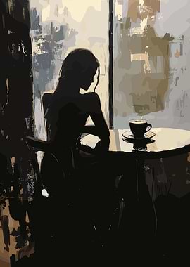 Silhouette of Woman with Coffee
