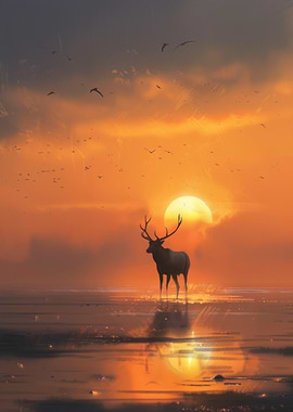 Deer Silhouette at Sunset
