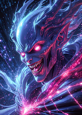 Sinister Glowing Demon with Red Eyes