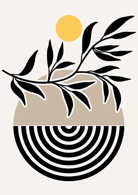 Minimalist Botanical Art with Geometric Shapes