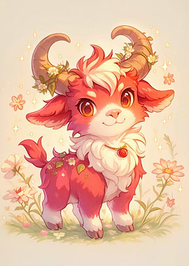 Cute Strawberry Goat with Flowers