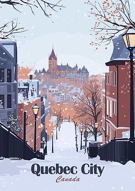 Quebec City Winter Scene Illustration